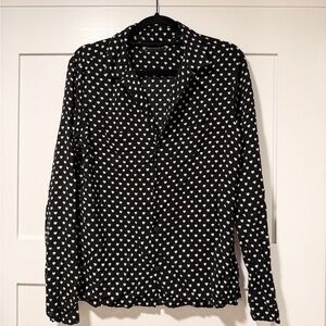 All Saints Black Top with White Heart Pattern